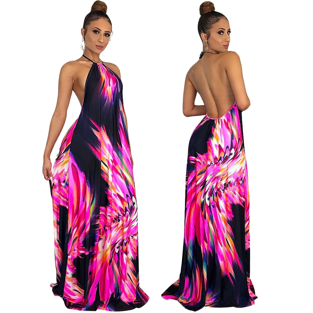 Платье-макси с цветочным принтом и лямкой на шее | Женская одежда