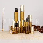 5 шт. Янтарный круглая роликовая бутылка эфирного масла духов многократного пользования пустой Стекло контейнер макияжа флаконы 123510 мл
