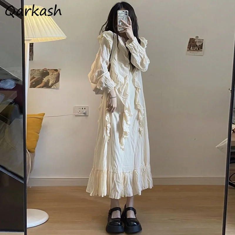 

Long Sleeve Dress Women Design Clothing All-mach Vestido De Mujer Holiday French Style Sweet Girls Classic Spring Vintage Solid