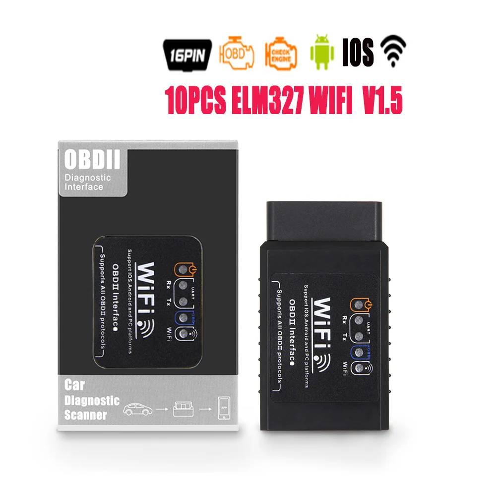 10PCS ELM 327 V1.5 wifi OBD2 wifi Car Scanner  ODB2 ELM327 V1.5 WIFI For Android/iOS OBD 2 OBD2 Car OBD Diagnostic Auto Tool