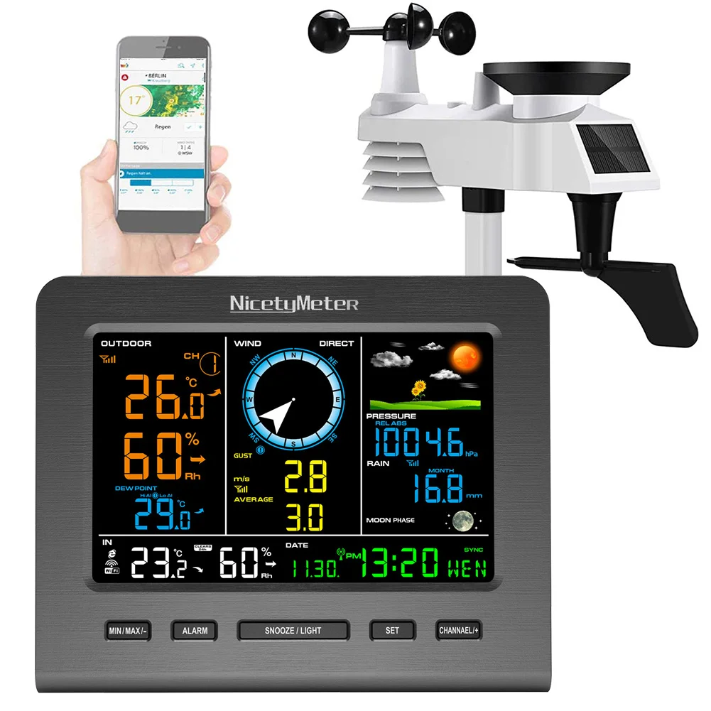 Internet Wireless Weather Station Forecast Temperature Pressure Humidity Wind Gauge Rain Moon Phrase Alarm Clock | Инструменты