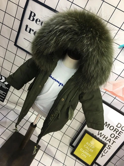 Green Green Fur Детская куртка-пуховик на утином пуху до 30 градусов зимнее пальто для мальчиков и девочек куртка с капюшоном из меха енота верхняя одежда для девочек, пуховая парка От 4 до 12 лет, TZ430 - Цвет: Green Green Fur