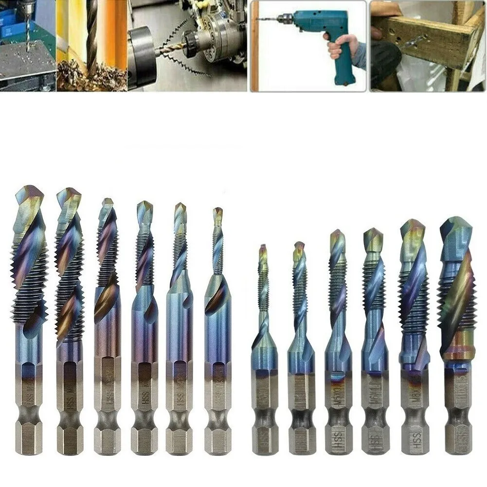 

12PCS M3-M10 Composite Hex Shank HSS Metric Screw Thread Blue Tap Drill Bits Set Thread Metric Self-tapping Drill Bit Hand Tools