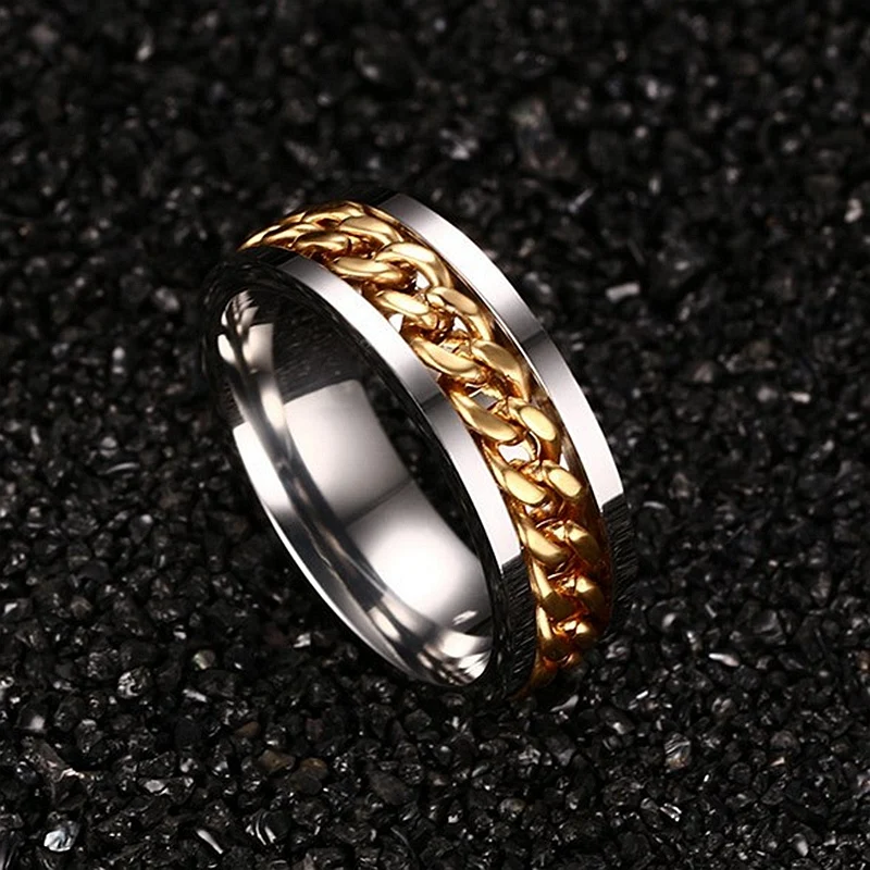 Модные кольца из титановой стали для мужчин ювелирные изделия прядильная цепь