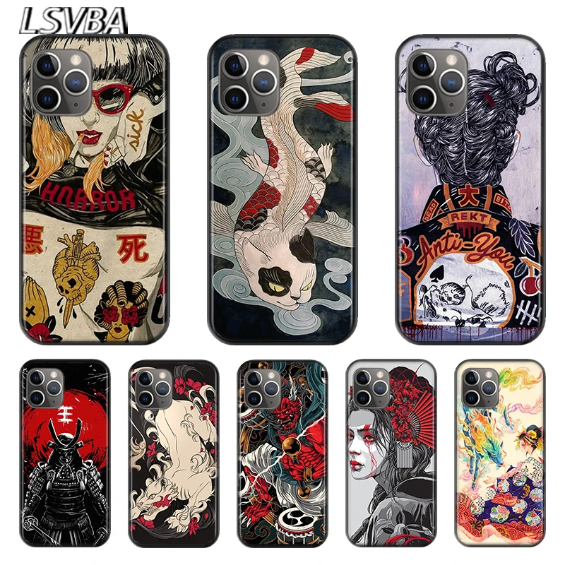 

Japanese fashion style For Apple iPhone 12 11 XS Pro Max Mini XR X 8 7 6 6S Plus 5 SE 2020 Black Silicone soft Cover Phone Case