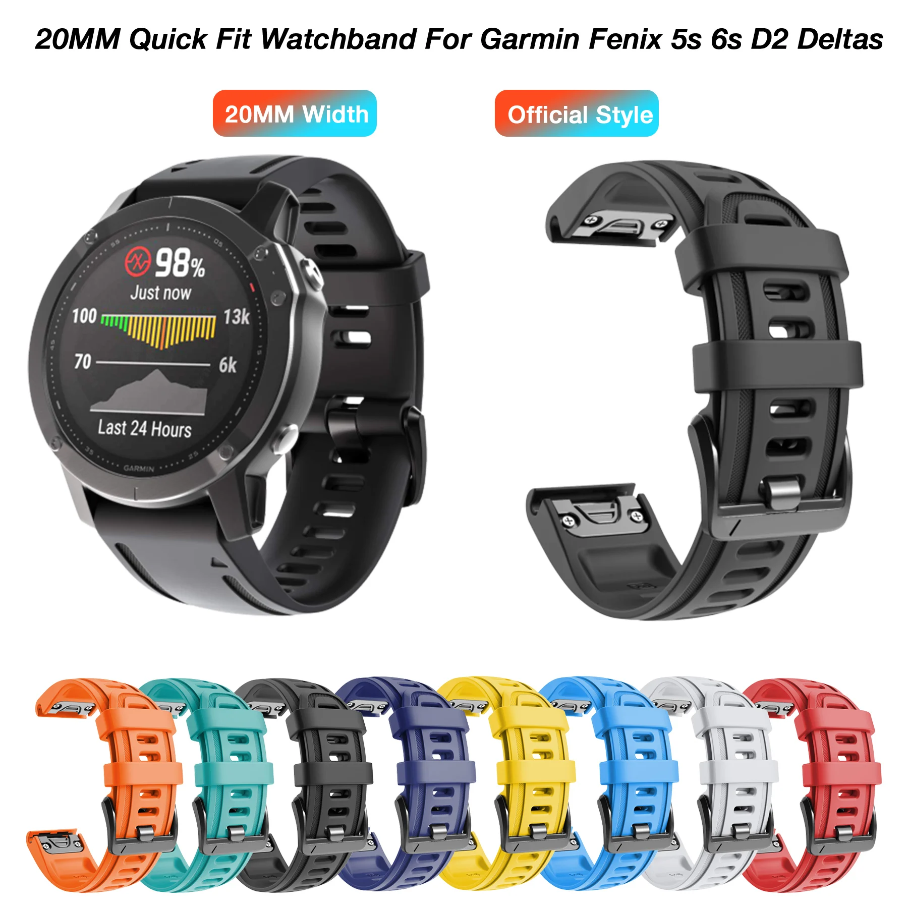 

Origianl Silicone Band for Fenix 6S Watch Band 20mm Sport Watch Strap for Fenix 5S/5S Plus/Fenix 6S/Fenix 6S Pro/D2 Delta S