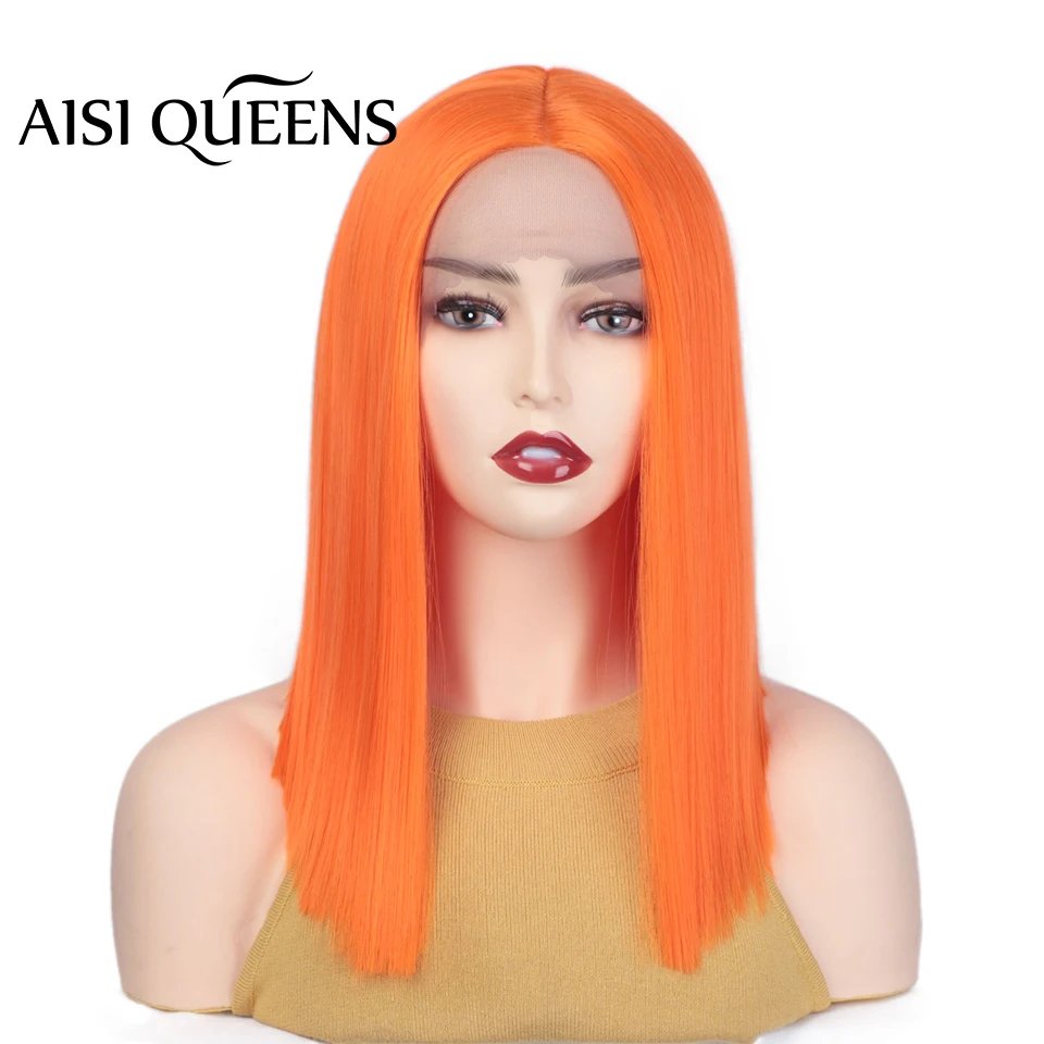 

Синтетические парики фронта шнурка AISI QUEENS, фиолетовые, золотые, оранжевые, розовые короткие прямые парики для женщин, парики из натуральных ...