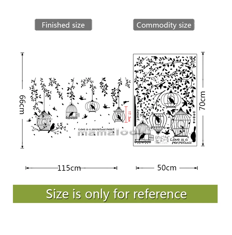 

Black Bird Cage and Leaves Silhouette Patterns PVC Wall Stickers TV Background wall stickers Decorative Dining Hall Dormitory