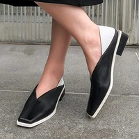 women flats autumn suit square toe slip on women shoes color matching office shoes black white mixed sewing casual mules shoes