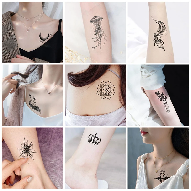 2 Pcs Temporary Chinese Character Tattoo Stickers Spider False Tattoo Waterproof Decoration Decals Men And Women Arm And Leg Art
