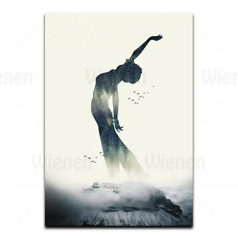 

People and Nature Decor Poster Canvas Painting Woman Yoga Forest Poster Wall Art Print Minimalist Geometric Painting Modern Home