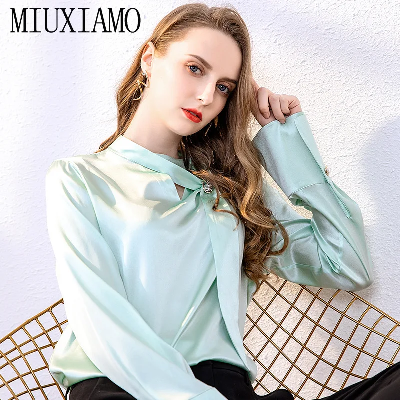 MIUXIMAO 2020 Summer Silk Blouse Shirt Women's Fashion Long Sleeve Vintage Elegant Designer Shirt Loose Blouses Top Womens Tops