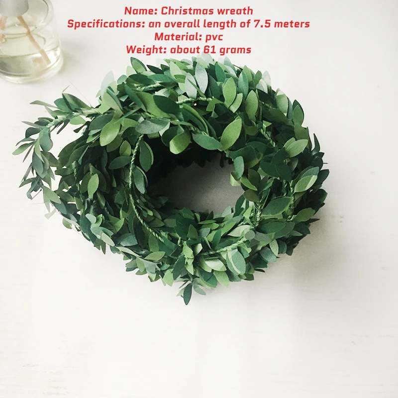 

Artificial Plant 7.5m Iron Wire Green Leaf Rattan Garland Home Hotel Lobby Winding Decoration Vine Christmas Rattan DIY Weaving