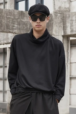 

Style Dark Half-turtleneck Hoodie Man Loose Hip-hop Solid-colored Undershirt Ins Lovers Fashion Men Clothing Men Tshirt Shirt