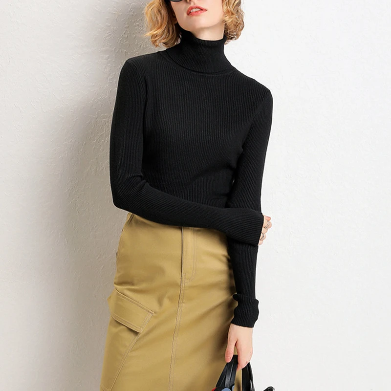2021 базовый свитер с высоким воротником женские топы мягкие теплые облегающие