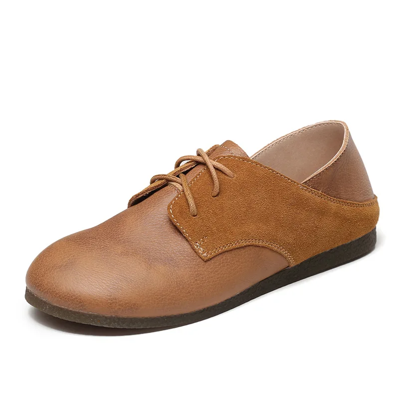 

YourSeason Ladies Spring Autumn 2021 Shoes Genuine Leather Handmade Concise Women Lace Up Shallow Flats Plus Size 41 43