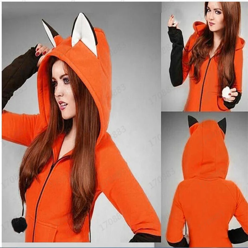 

Sweater/Fleece New Style Women's Contrasting Color Cute Cartoon Zipper Sweater Jacket Top Pullover Plus Size Hoodies