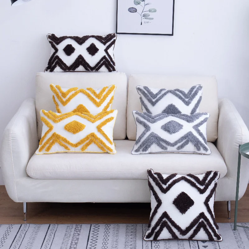 

1pcs 45*45cm Tufted Embroidery Cushion Cover Throw Pillowcover Boho Style Cotton Canvas Living Home Decoration Pillowcase 40723