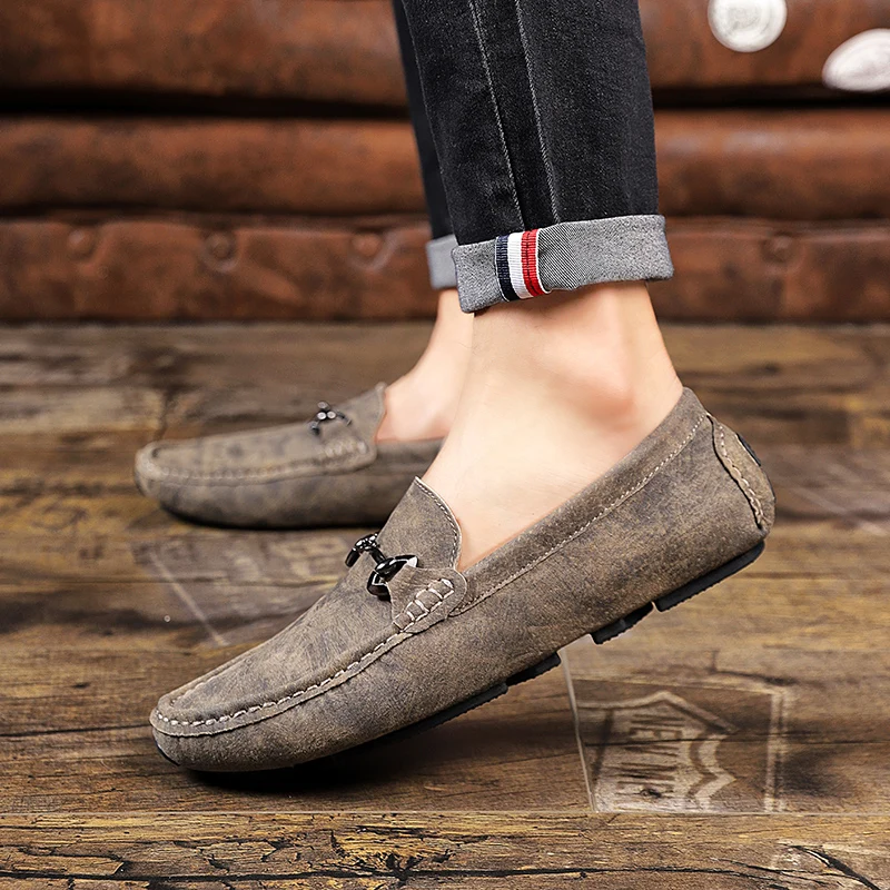 

Khaki Leather Men Casual Shoes Luxury Brand 2021 Mens Loafers Moccasins Breathable Slip on Male Driving Shoes Fashionable