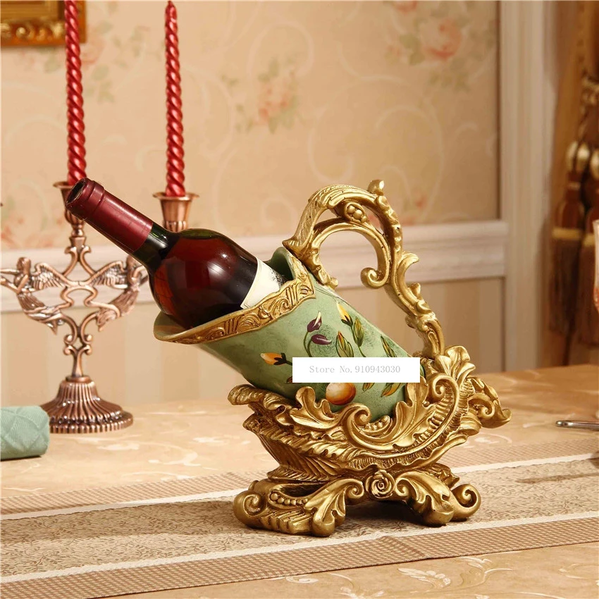 

Retro Creative Europe Style Luxury Flower Wine Bottle Rack Holder Gold Resin Wine Stand Accessories Living Room Home Bar