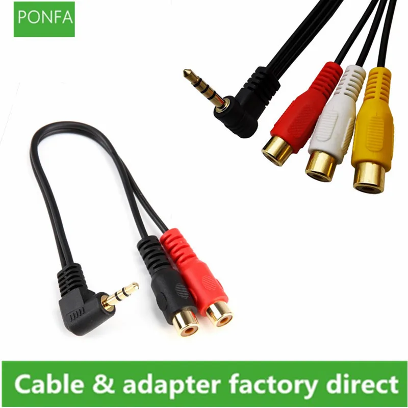 

3.5mm Male Plug 90 Degree Right Angled to 2RCA & 3RCA Female Adapter Audio Y Cable 0.2m/20cm