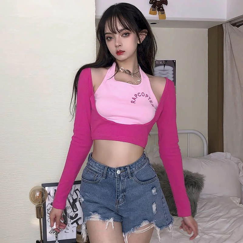 

2021 Summer Spring Casual Long Sleeve Korean Punk Sweatshirt Shirts for Women Goth BM Style Sexy Print Ladies Tops Off Shoulder