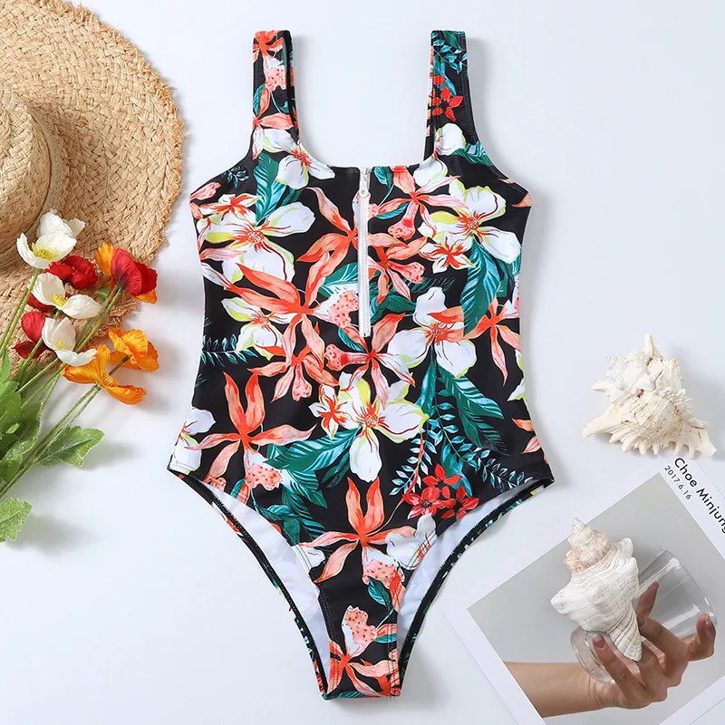 

NEW Women One Piece Swimsuit Backless Zipper In Front Monokini Sport Bodysuit Surfing Suit Summer Stripe Bathingwear Swim
