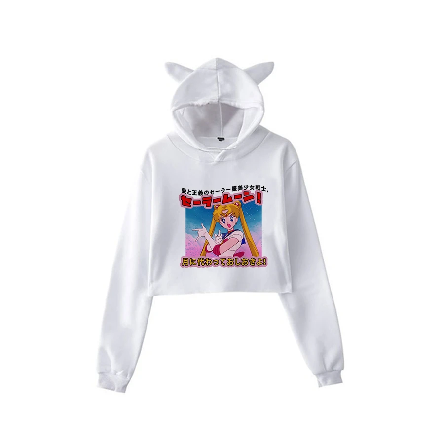 Сейлор Мун Харадзюку Толстовка корейский стиль ulzzang kawaii 90s мультфильм одежда пуловеры новые негабаритные с капюшоном уличная
