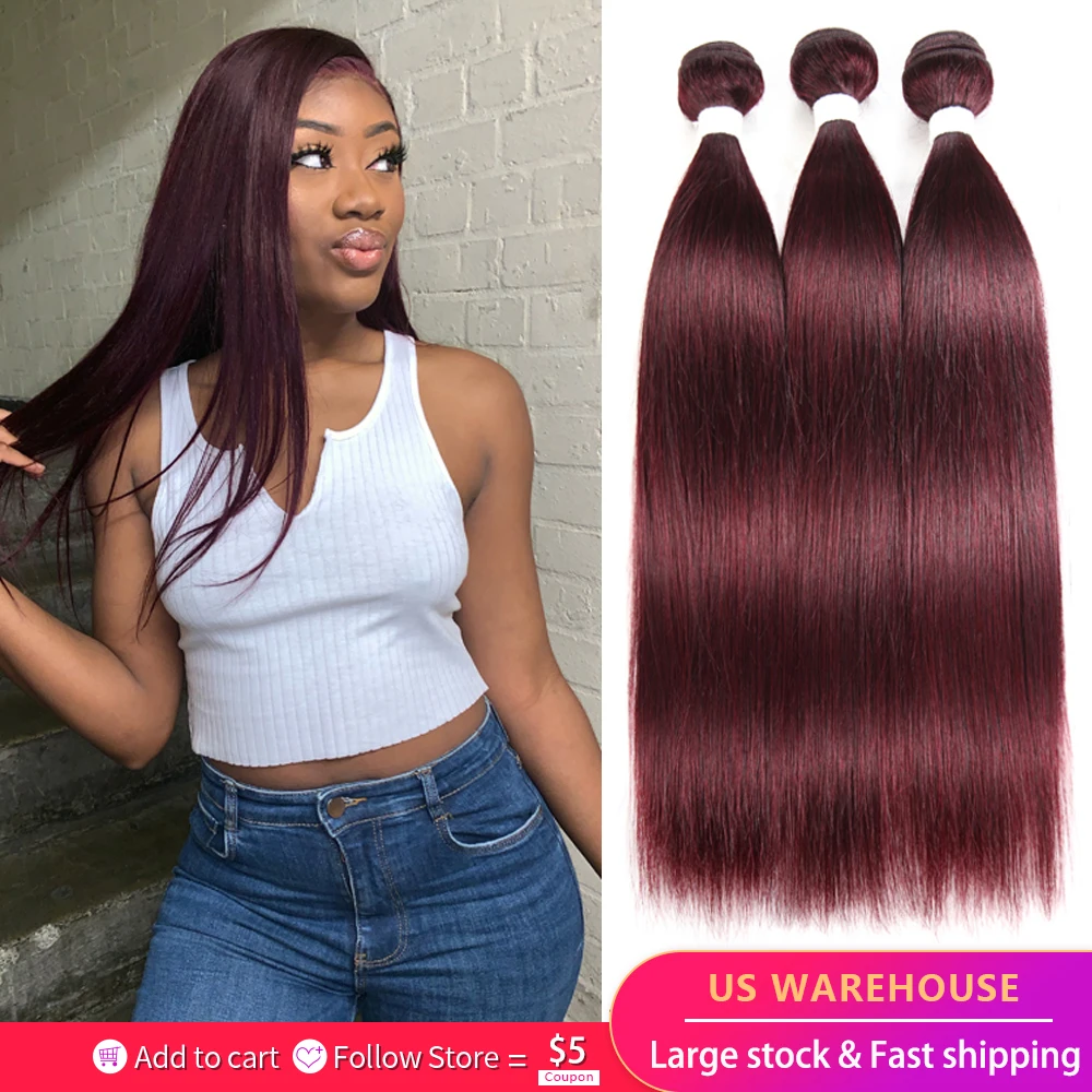 99J/бордовый бразильский прямые человеческие волосы пряди Кеми волос 100%