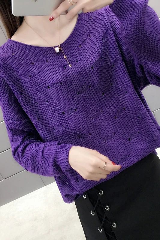 

GOOHOJIO Oversize O-neck solid autumn winter Sweater Pullover Women Knitted sweater slim long sleeve badycon sweater Hollow out