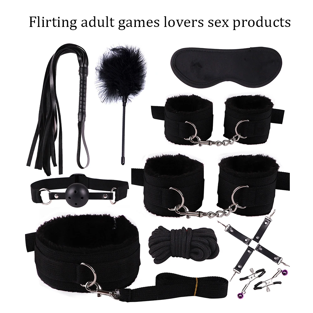 10 шт. набор стимулировать бандаж наручники для кожи с плюшем БДСМ секс кнут
