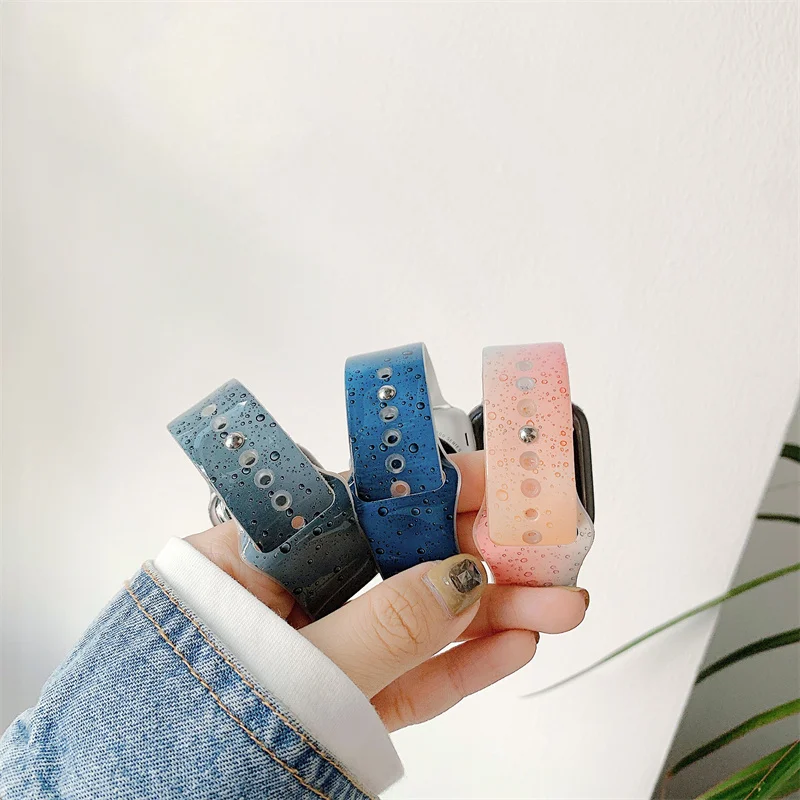 Ремешок силиконовый для Apple watch band 41 мм 45 декоративный браслет с принтом iWatch Series 5 4