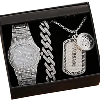 luxury man watch 2021 diamond stainless steel bracelet 3pcsset wrist watch casual quartz watches gifts for boyfriend husband