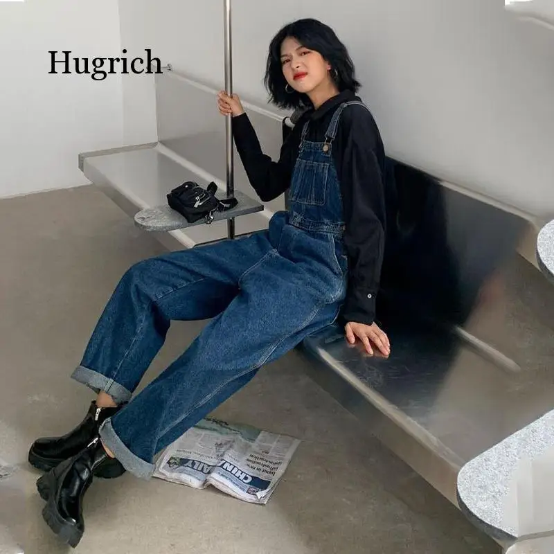 Женский джинсовый комбинезон однотонный синий прямой из денима Классический