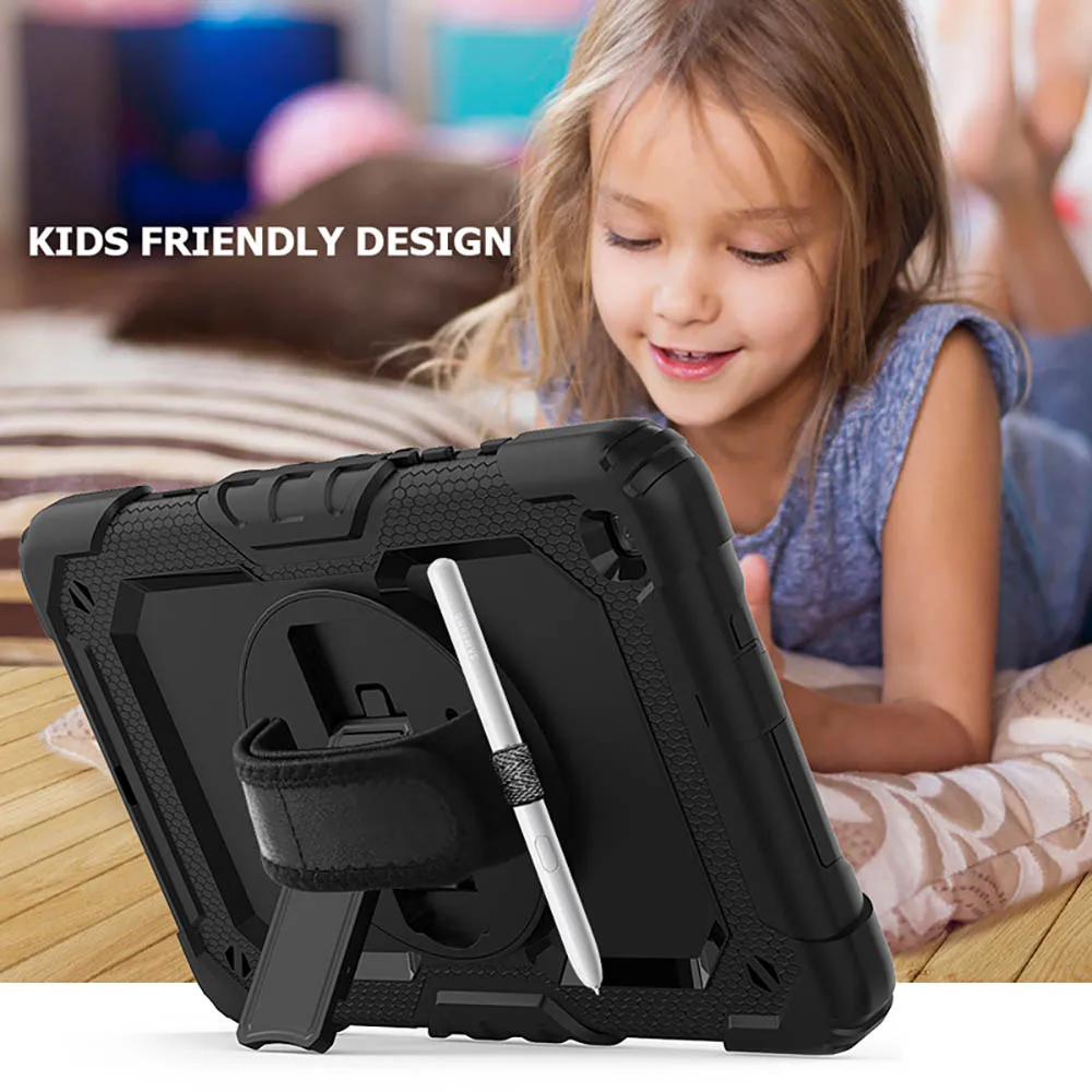 

For Samsung Galaxy Tab A 10.1 2019 T510 T515 T290 Tablet Case 360 Rotating Hand Strap/Kickstand Cover Funda + Shoulder Strap