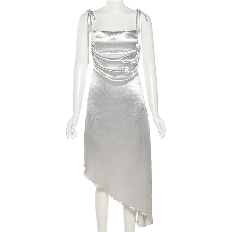 

Women\u2019s Fashion Solid Color A-line Dress Sexy Square Collar Suspender Irregular Mid-length Bodycon Evening Party Dress