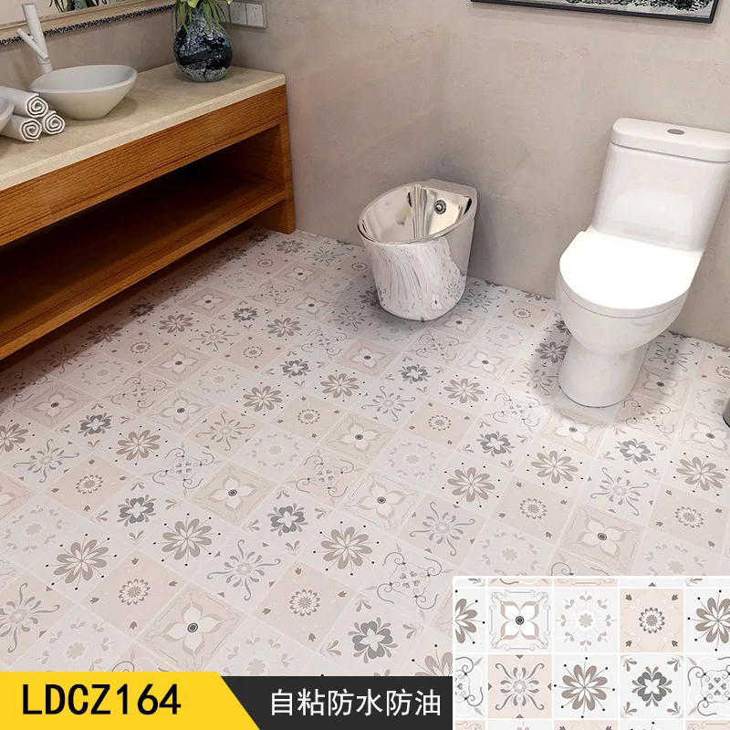 thickened self adhesive kitchen waterproof and oil proof stickers bathroom cabinet floor non slip stickers flooring vinyl pvc free global shipping