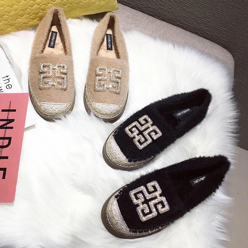 Меховые лоферы Женские эспадрильи на плоской подошве Брендовая Дизайнерская