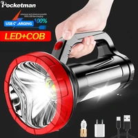 200w portable spotlight usb rechargeable flashlight super bright long range glare flashlight torch lanterna cob searchlight