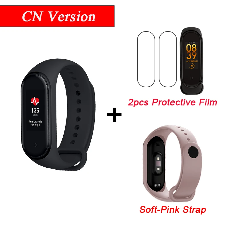CN Add 2Film S Pink Xiaomi mi Band 4 Smart mi band 4 водонепроницаемый пульсометр фитнес 135 мАч Bluetooth 5,0 50 м цветной экран - Цвет: CN Add 2Film S Pink