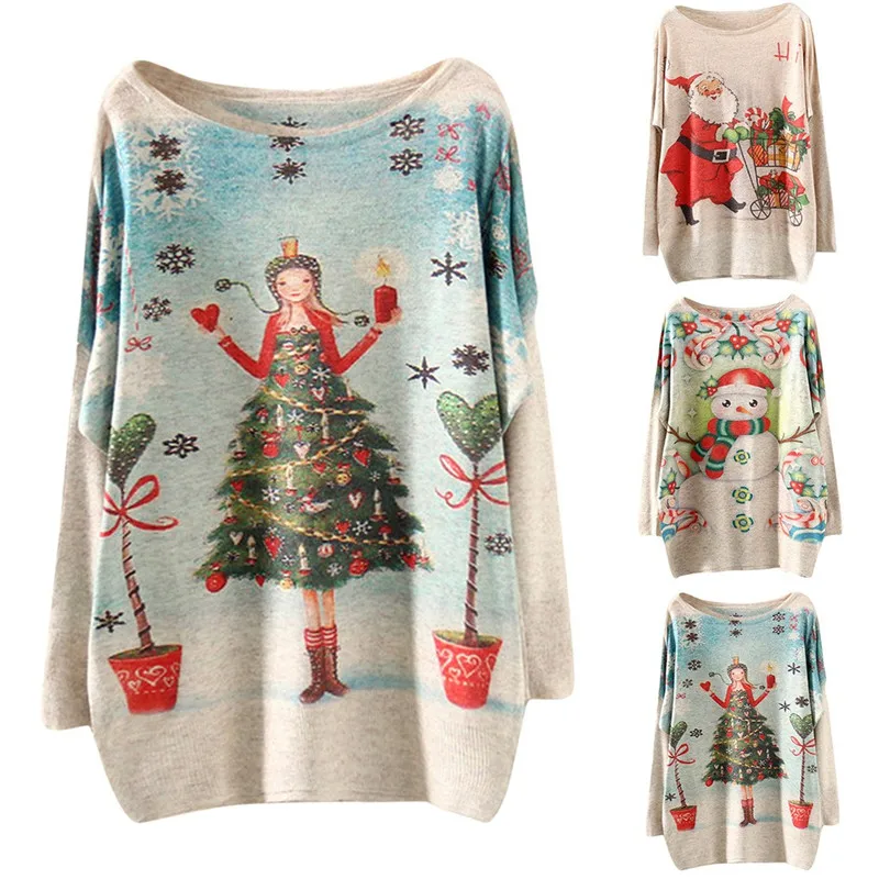 Женский свитер navidad новинка рукав летучая мышь круглый вырез Рождественский