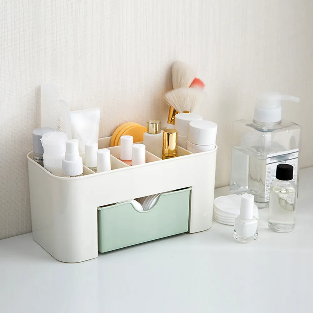 

Plastic Desktop Comestics Makeup Organizer Make Up Brush Storage box with Drawer Cotton Swabs Stick Storage case Saving Space