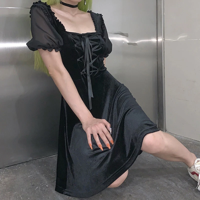 Гот темно винтажный в стиле панк готика платья Harajuku/женские элегантные летние
