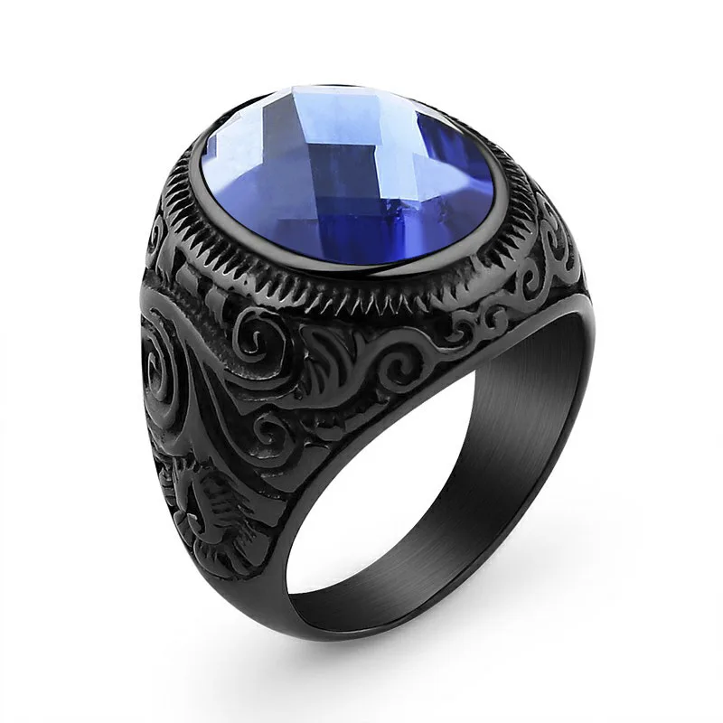 Valily Jewelry женские кольца синего цвета с украшением в виде кристаллов из Властелина Колец Винтаж Nobel дворец кольца для Для мужчин Нержавеющая сталь обручальные кольца золото - Цвет основного камня: as picture