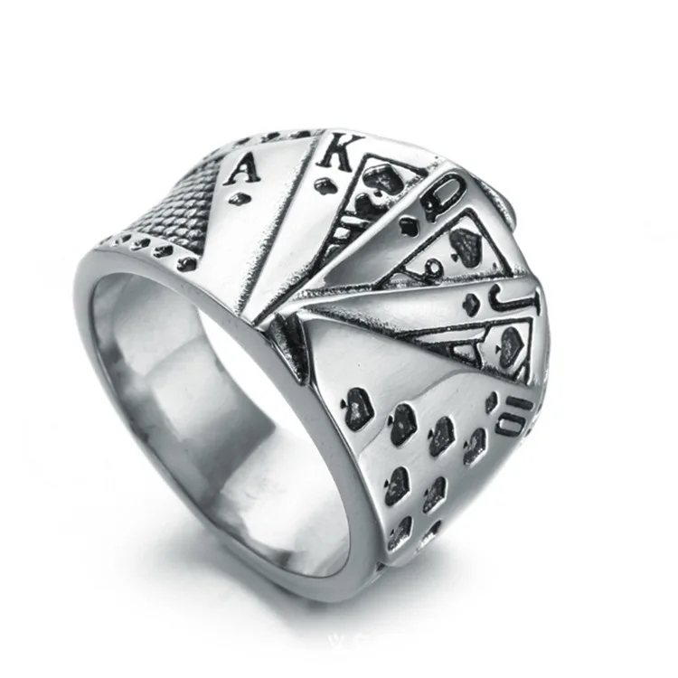 Модные покерные мужские кольца игральные карты серебряного цвета в стиле панк