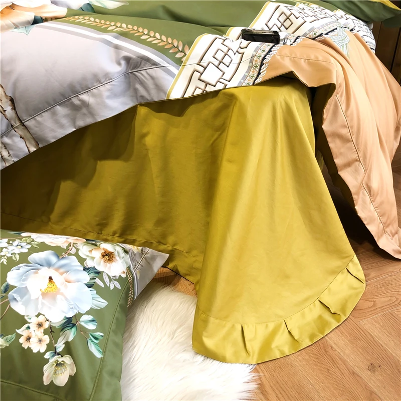 

Luxury Chinese Style 1000TC Egyptian Cotton Flowers Printing Bedding Set Silky Soft Duvet Cover Flat Bed Sheet Pillowcases