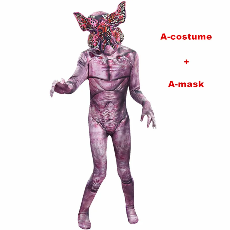 A-cotume and A-mask Demogorgon/костюм на Хэллоуин для детей, странные вещи, Забавный персонаж, форнит, страшная крестость, карнавальный костюм - Цвет: A-cotume and A-mask