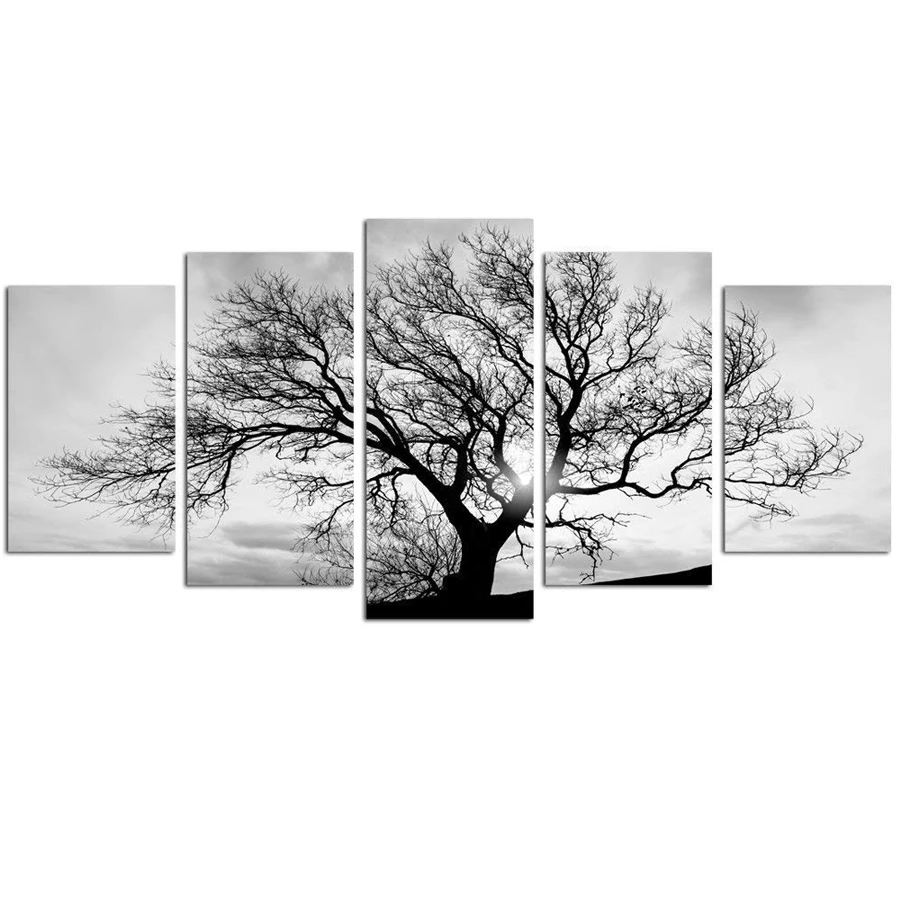 5 шт. 3d Алмазная вышивка черно-белое дерево пейзаж картина выложенная алмазами