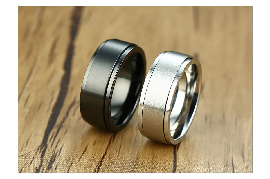 Vnox 6/8mm Spinner Ring for Men Stress Release Accessory Classic Stainless Steel Wedding Band Casual Sport Jewelry