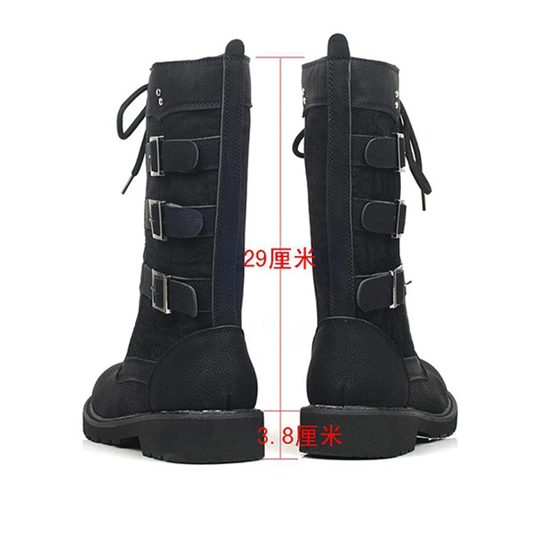 Мужские кожаные ботинки в байкерском стиле Военные до середины икры Ботинки